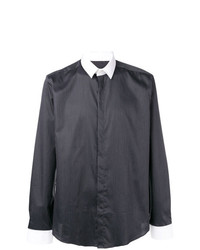 Мужская черная рубашка с длинным рукавом в вертикальную полоску от Les Hommes