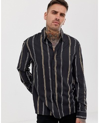 Мужская черная рубашка с длинным рукавом в вертикальную полоску от New Look