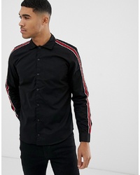 Мужская черная рубашка с длинным рукавом в вертикальную полоску от Pull&Bear