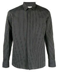 Мужская черная рубашка с длинным рукавом в вертикальную полоску от Saint Laurent