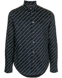 Мужская черная рубашка с длинным рукавом в горизонтальную полоску от Emporio Armani