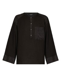 Мужская черная рубашка с длинным рукавом в горошек от Dolce & Gabbana