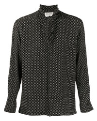 Мужская черная рубашка с длинным рукавом в горошек от Saint Laurent