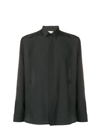 Мужская черная рубашка с длинным рукавом в горошек от Saint Laurent
