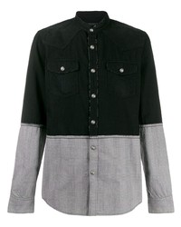 Черная рубашка с длинным рукавом в стиле пэчворк