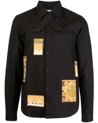 Мужская черная рубашка с длинным рукавом в стиле пэчворк от Bethany Williams