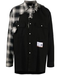 Мужская черная рубашка с длинным рукавом в стиле пэчворк от Maison Mihara Yasuhiro