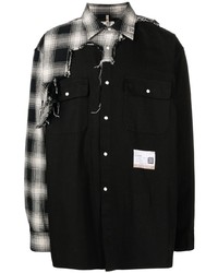 Мужская черная рубашка с длинным рукавом в стиле пэчворк от Maison Mihara Yasuhiro