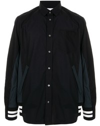 Мужская черная рубашка с длинным рукавом в стиле пэчворк от Sacai