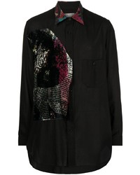Мужская черная рубашка с длинным рукавом в стиле пэчворк от Yohji Yamamoto