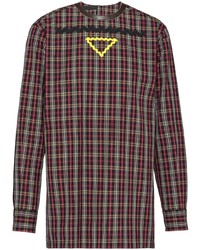 Мужская черная рубашка с длинным рукавом в шотландскую клетку от Prada