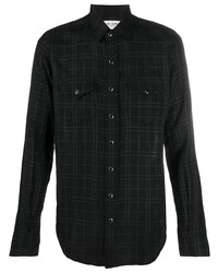 Мужская черная рубашка с длинным рукавом в шотландскую клетку от Saint Laurent