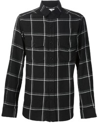 Мужская черная рубашка с длинным рукавом в шотландскую клетку от Saint Laurent