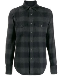 Мужская черная рубашка с длинным рукавом в шотландскую клетку от Tom Ford