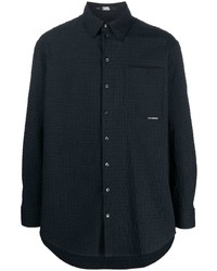 Черная рубашка с длинным рукавом из жатого хлопка в вертикальную полоску