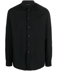 Мужская черная рубашка с длинным рукавом из жатого хлопка от Emporio Armani