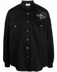 Мужская черная рубашка с длинным рукавом с вышивкой от Alexander McQueen