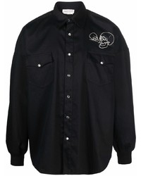 Мужская черная рубашка с длинным рукавом с вышивкой от Alexander McQueen