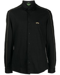 Мужская черная рубашка с длинным рукавом с вышивкой от BOSS