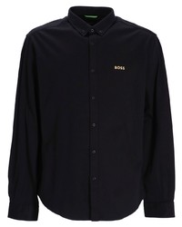 Мужская черная рубашка с длинным рукавом с вышивкой от BOSS