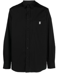 Мужская черная рубашка с длинным рукавом с вышивкой от Burberry