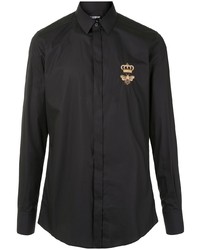 Мужская черная рубашка с длинным рукавом с вышивкой от Dolce & Gabbana