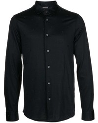 Мужская черная рубашка с длинным рукавом с вышивкой от Emporio Armani