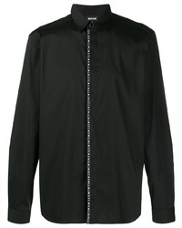 Мужская черная рубашка с длинным рукавом с вышивкой от Just Cavalli