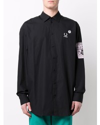 Мужская черная рубашка с длинным рукавом с вышивкой от Raf Simons X Fred Perry