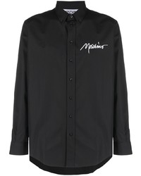Мужская черная рубашка с длинным рукавом с вышивкой от Moschino