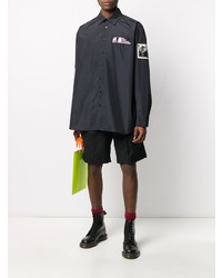 Мужская черная рубашка с длинным рукавом с вышивкой от Raf Simons