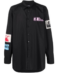 Мужская черная рубашка с длинным рукавом с вышивкой от Raf Simons