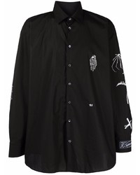 Мужская черная рубашка с длинным рукавом с вышивкой от Raf Simons