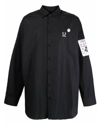 Мужская черная рубашка с длинным рукавом с вышивкой от Raf Simons X Fred Perry
