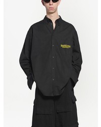 Мужская черная рубашка с длинным рукавом с вышивкой от Balenciaga