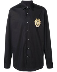 Мужская черная рубашка с длинным рукавом с вышивкой от Roberto Cavalli