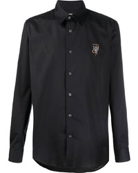 Мужская черная рубашка с длинным рукавом с вышивкой от Roberto Cavalli