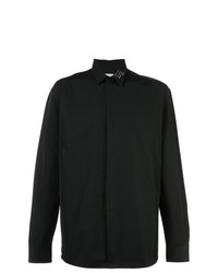 Мужская черная рубашка с длинным рукавом с вышивкой от Saint Laurent