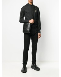 Мужская черная рубашка с длинным рукавом с вышивкой от Moschino