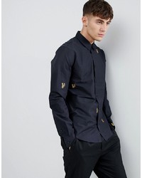 Мужская черная рубашка с длинным рукавом с вышивкой от Versace Jeans