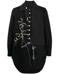 Мужская черная рубашка с длинным рукавом с вышивкой от Yohji Yamamoto