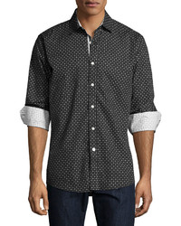 Черная рубашка с длинным рукавом с геометрическим рисунком