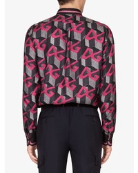 Мужская черная рубашка с длинным рукавом с геометрическим рисунком от Dolce & Gabbana