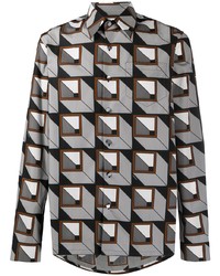 Мужская черная рубашка с длинным рукавом с геометрическим рисунком от Prada