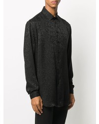 Мужская черная рубашка с длинным рукавом с леопардовым принтом от Saint Laurent