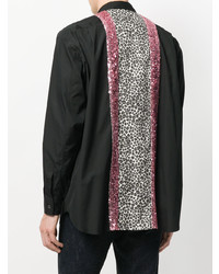 Мужская черная рубашка с длинным рукавом с леопардовым принтом от Comme Des Garcons Homme Plus