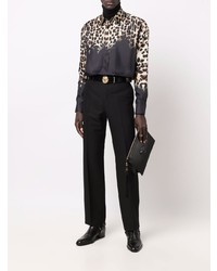 Мужская черная рубашка с длинным рукавом с леопардовым принтом от Roberto Cavalli