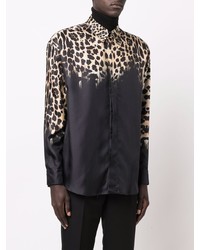Мужская черная рубашка с длинным рукавом с леопардовым принтом от Roberto Cavalli