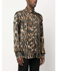Мужская черная рубашка с длинным рукавом с леопардовым принтом от John Richmond