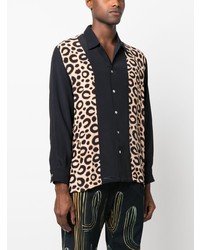 Мужская черная рубашка с длинным рукавом с леопардовым принтом от Endless Joy